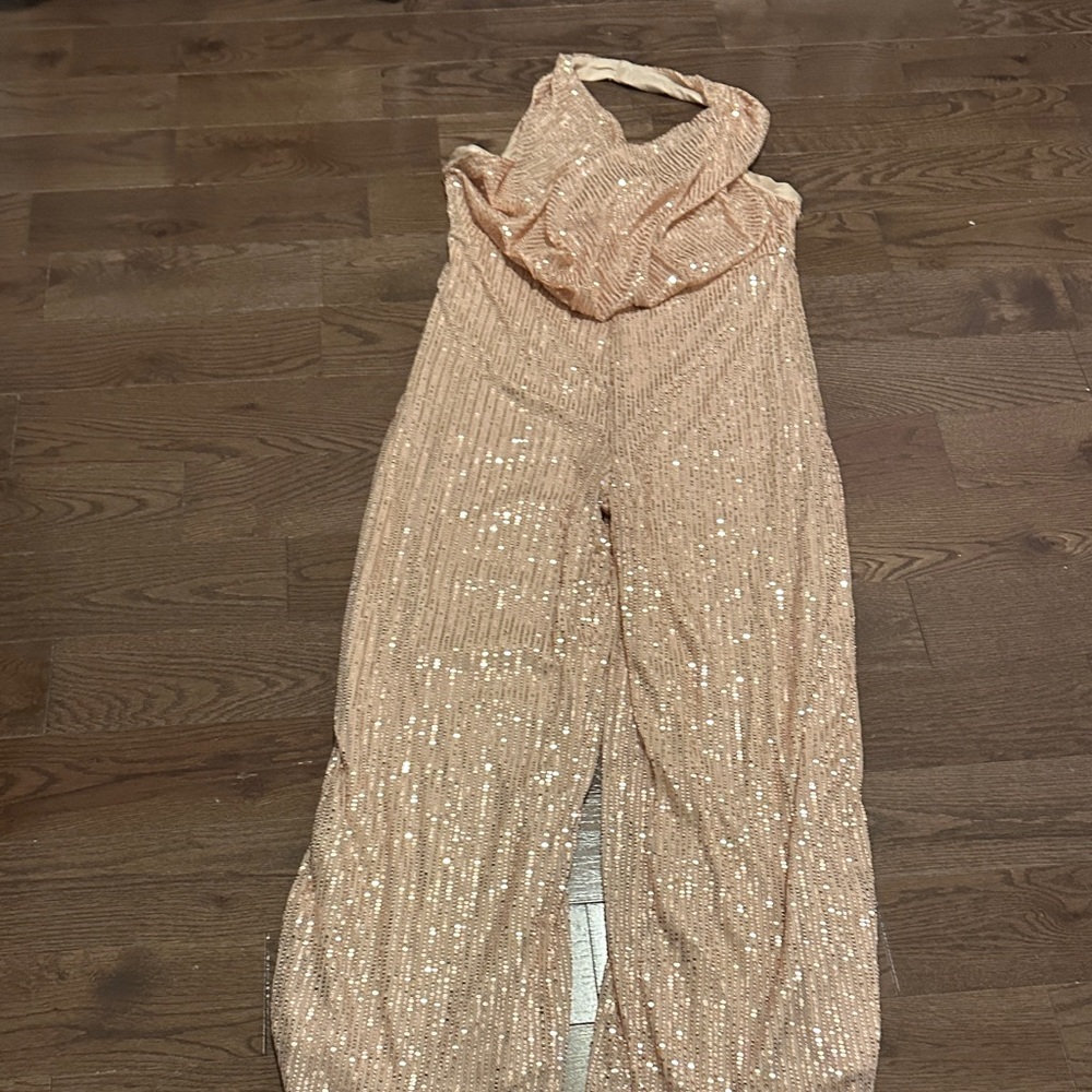 Elegant Sequin Jumpsuit in Cream